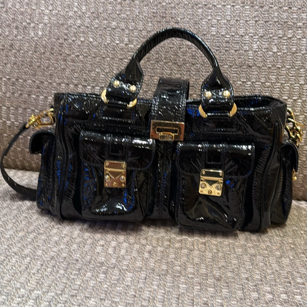 CC SKYE Black Patent Leather Handbag